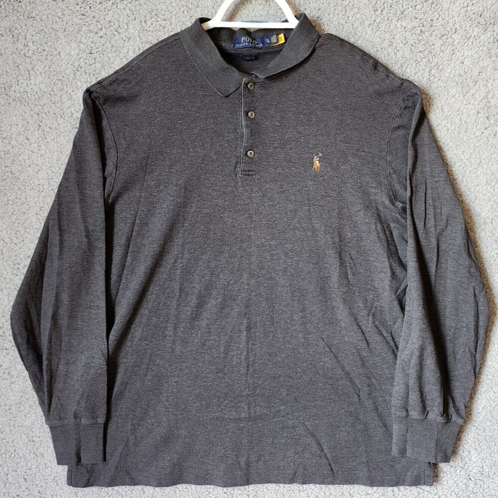 Polo Ralph Lauren Classic Fit Gray Long Sleeve Flesh Pony Polo Shirt Size XL